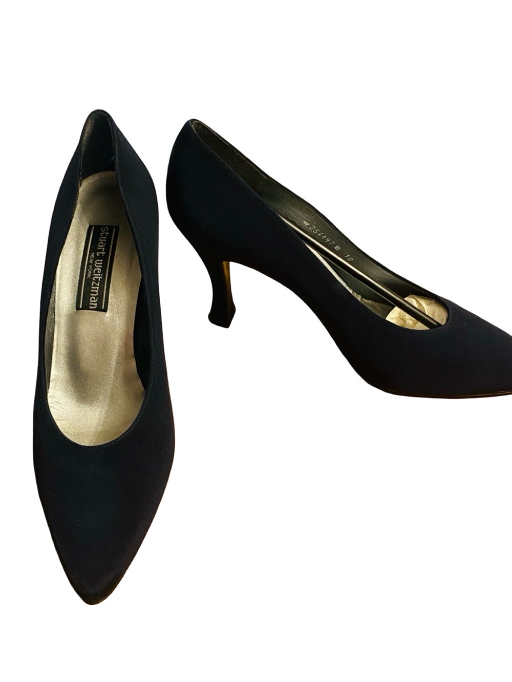 Stuart Weitzman Dark Navy Pointed Toe Curved Mid Heel Pumps💙 - Picture 3 of 8